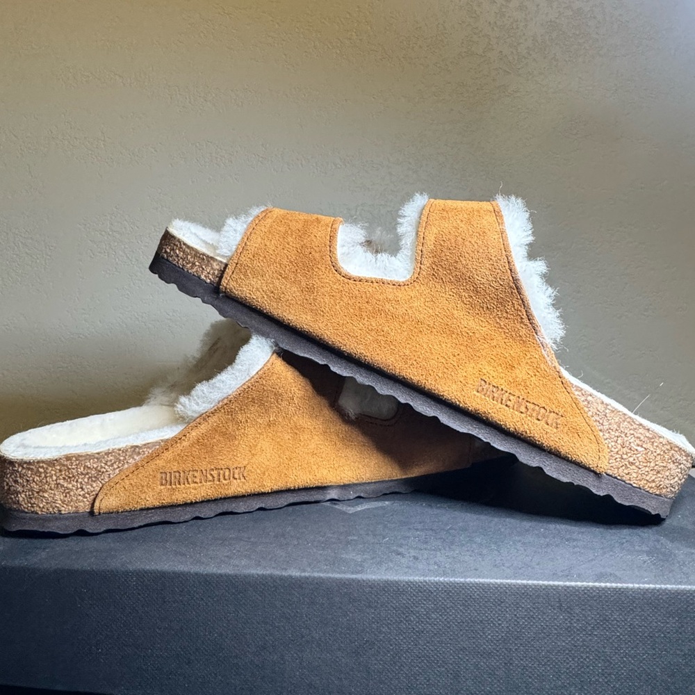 Birkenstock Tan Suede Shearling Clogs